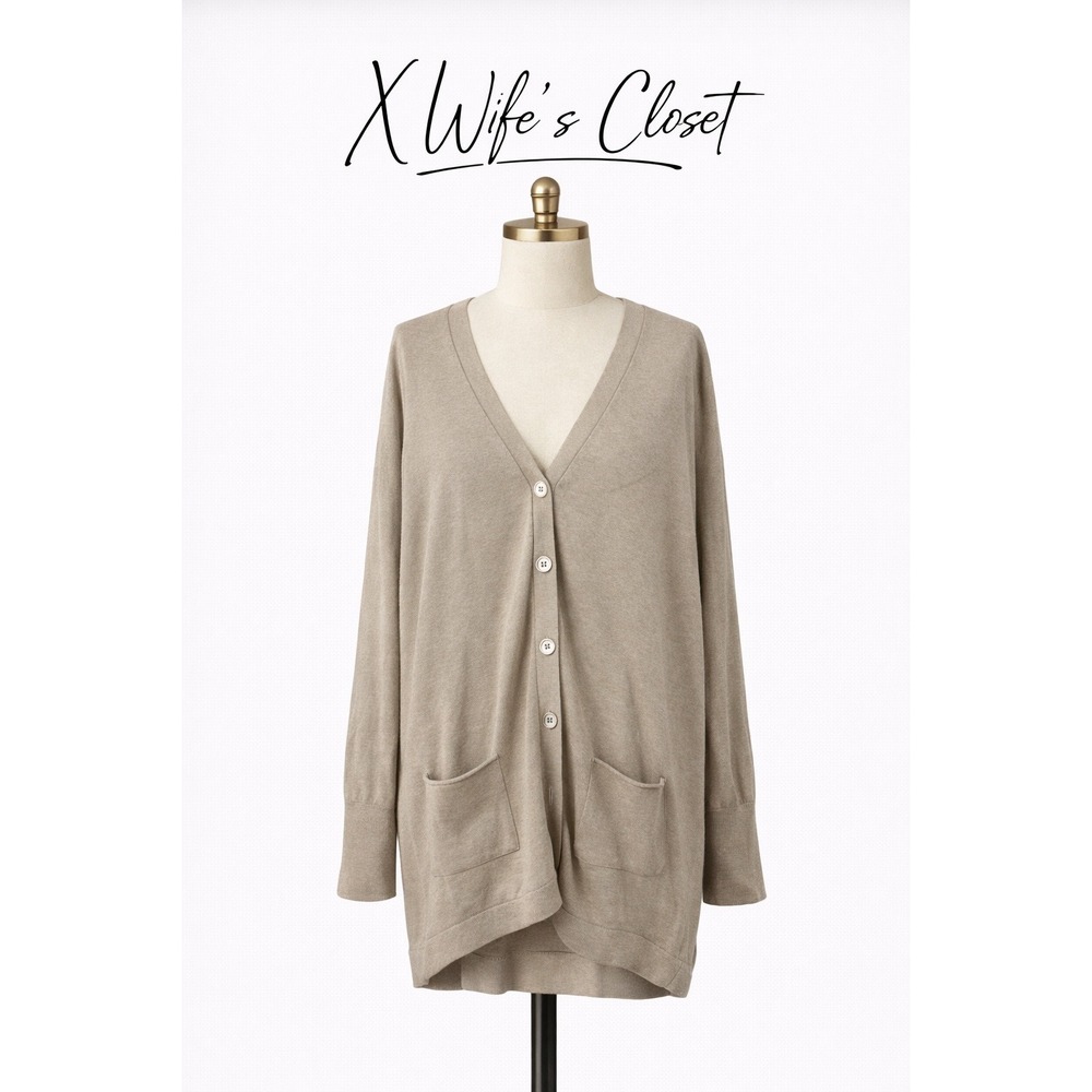 J. Jill Womens V-Neck Button Front Cardigan Sweater Taupe Tan Size XL Pockets